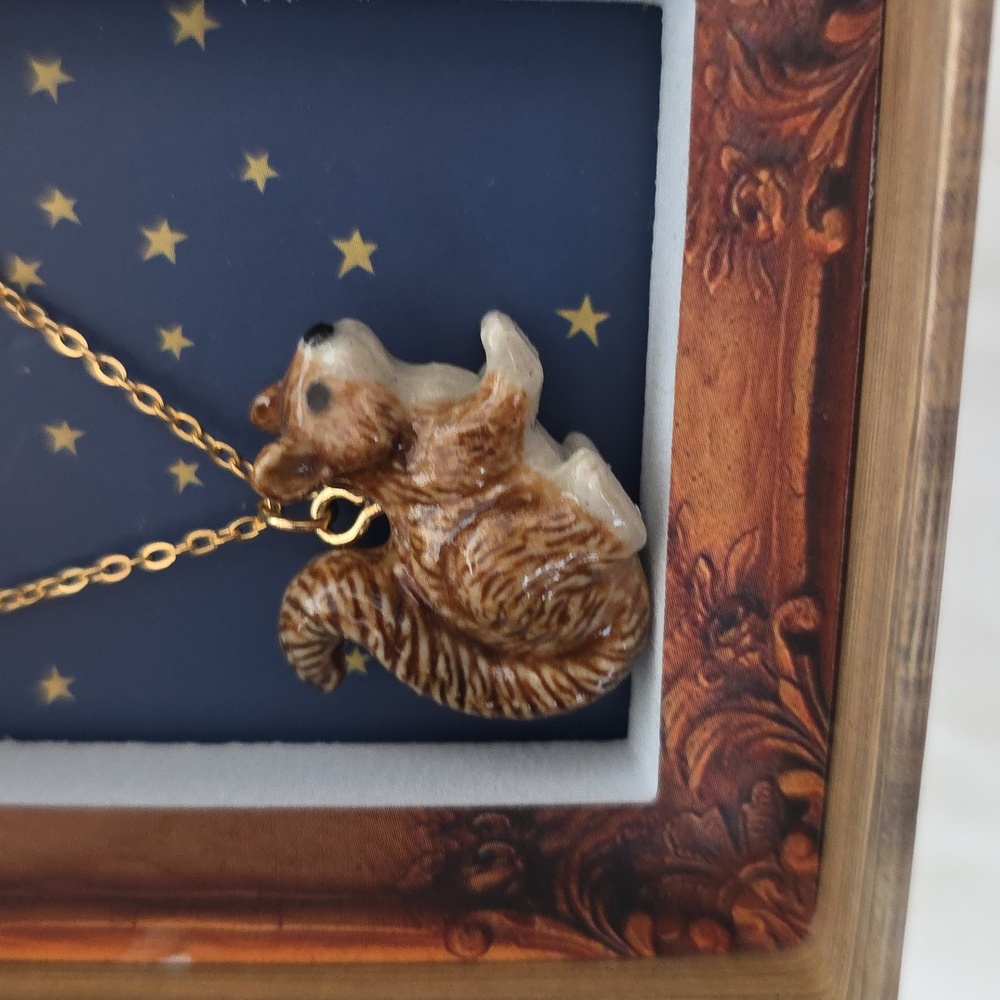Porcelain Squirrel Pendant Necklace with Gold Chain By Camp Hollow - Picture 2 of 3